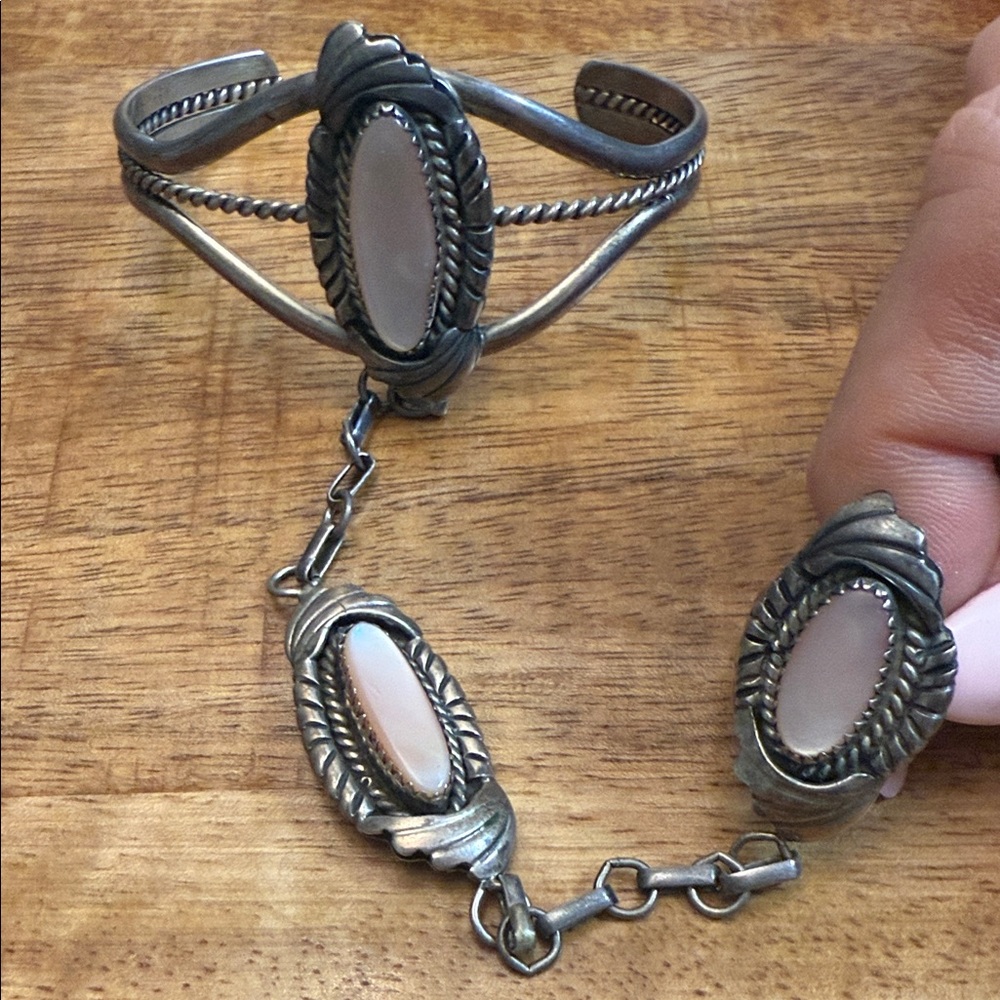 Vintage Native Signed Sterling Silver Slave Bracelet